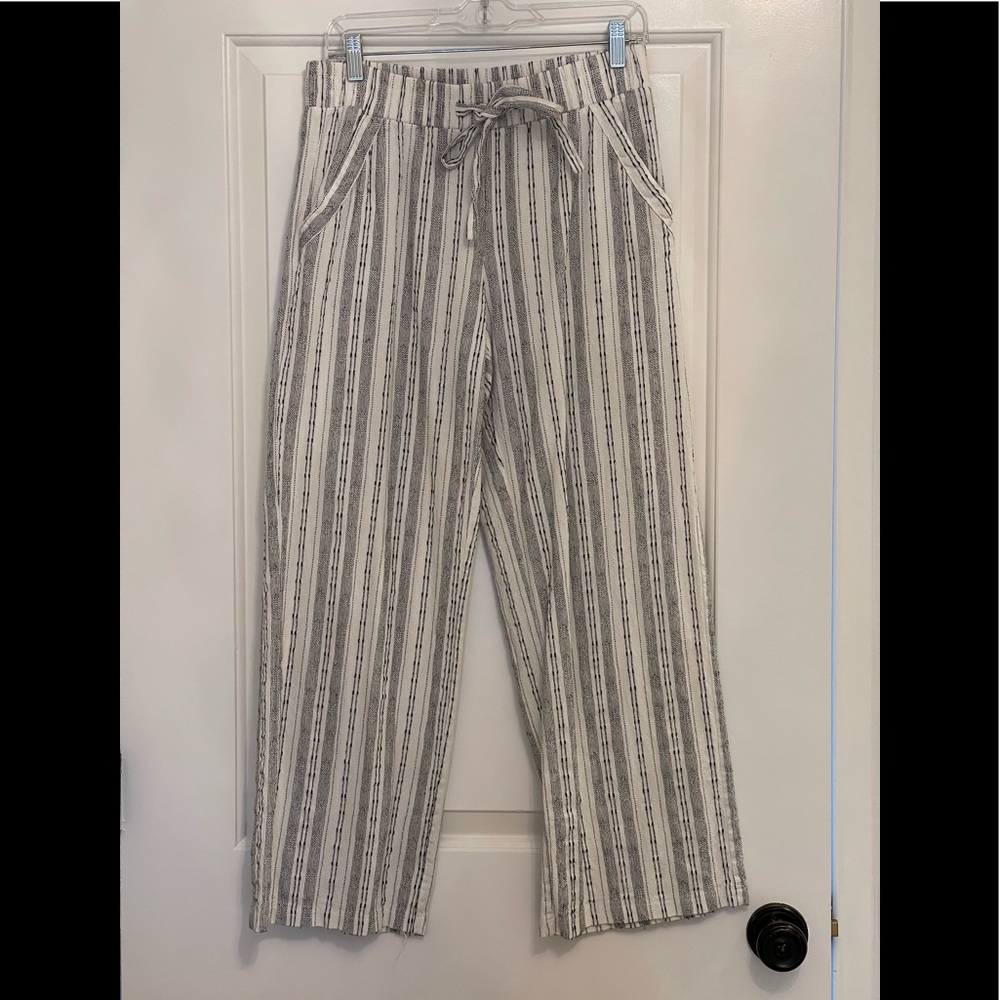 Sienna Sky drawstring pants. White and black stripes. Size L
